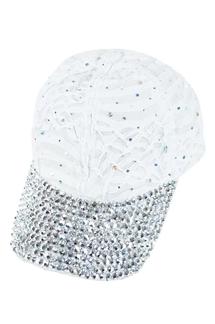 Rhinestone Glitter Sequin Baseball Cap-H1000-WHITE