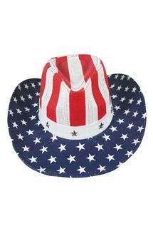 USA Flag Pattern Studded Band Cowboy Hat-H1308-WHITE