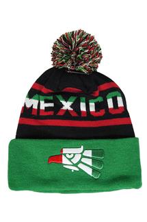 Mexico Pom Pom Fine Knit Beanie-H1786-BLACK-GREEN