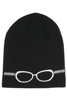 Glasses Embroidered Fine Knit Beanie-H1796-BLACK