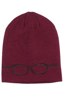 Glasses Embroidered Fine Knit Beanie-H1796-BURGUNDY