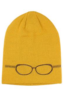 Glasses Embroidered Fine Knit Beanie-H1796-MUSTARD