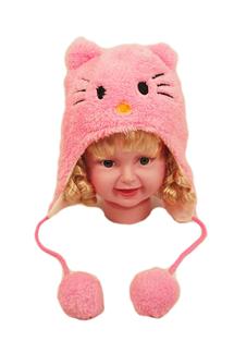 Kids Fuzzy Animal Cat Hat with Pom Pom-H426