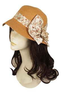 Floral Print Bow Band Cloche Hat-H774-TAN