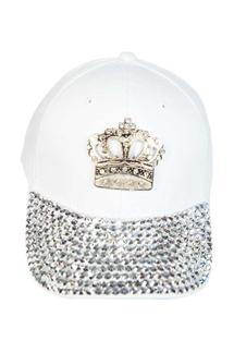 Metallic Crown Rhinestone Cap-H932-WHITE