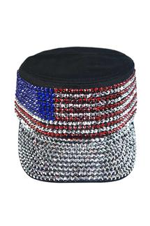 Rhinestone USA Flag Castro Hat-H945-BLACK
