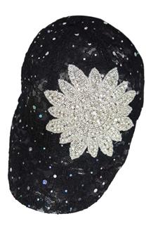 Rhinestone Flower Lace Glitter Sequin Baseball Cap-H984-BLACK