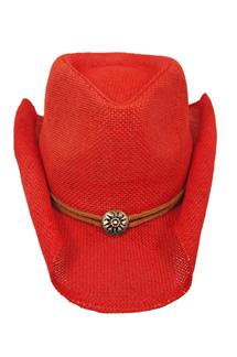 Rolled Brim Cowboy Hat with Chin Cord-H994-RED