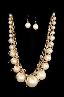 Faux Pearl Necklace and Earring Set-NC069