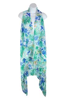 Floral Print Kimono Vest-S1237-TEAL