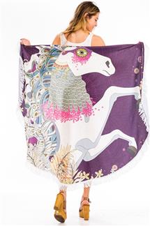 Horse Print Tassel Beach Blanket Scarf-S1828