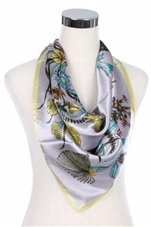 Floral Print Silk-Like Square Scarf-S1849