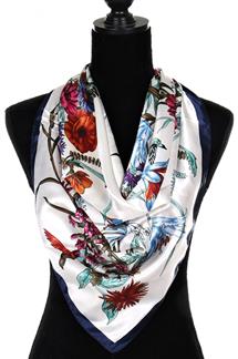 Floral Print Silk-Like Square Scarf-S1900