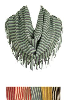 Two Tone Striped Knit Fringe Infinity Scarf-S924